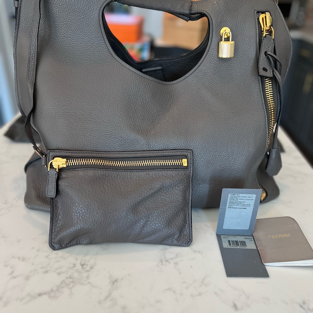 Tom Ford Alix Padlock Shoulder/Tote Bag - Grey
